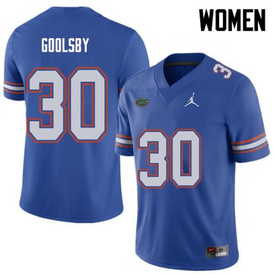 Women's Florida Gators #30 DeAndre Goolsby NCAA Jordan Brand Royal Authentic Stitched College Football Jersey RCS0062CJ